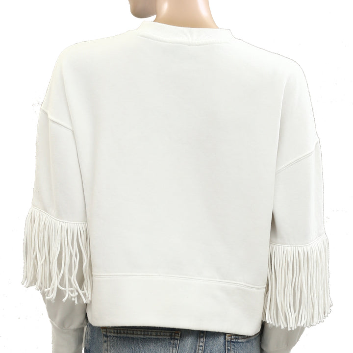 Maeve Anthropologie Fringe-Sleeve Crew Neck Sweatshirt Top