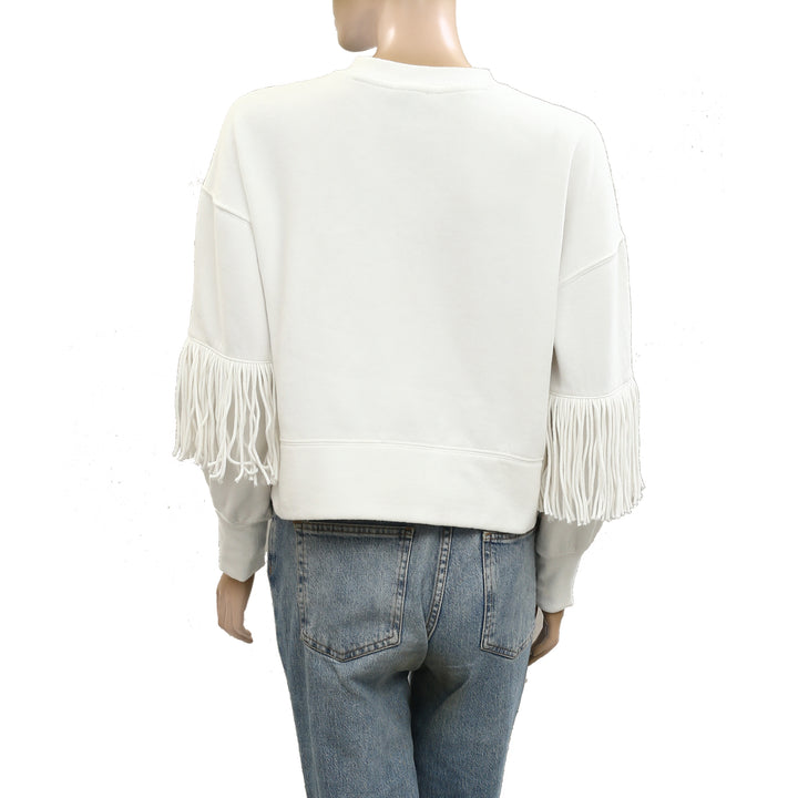 Maeve Anthropologie Fringe-Sleeve Crew Neck Sweatshirt Top