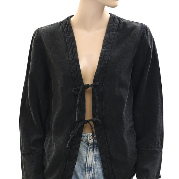 Free People Tie-Front Denim Jacket Top