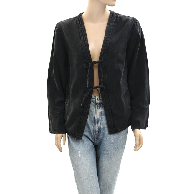 Free People Tie-Front Denim Jacket Top