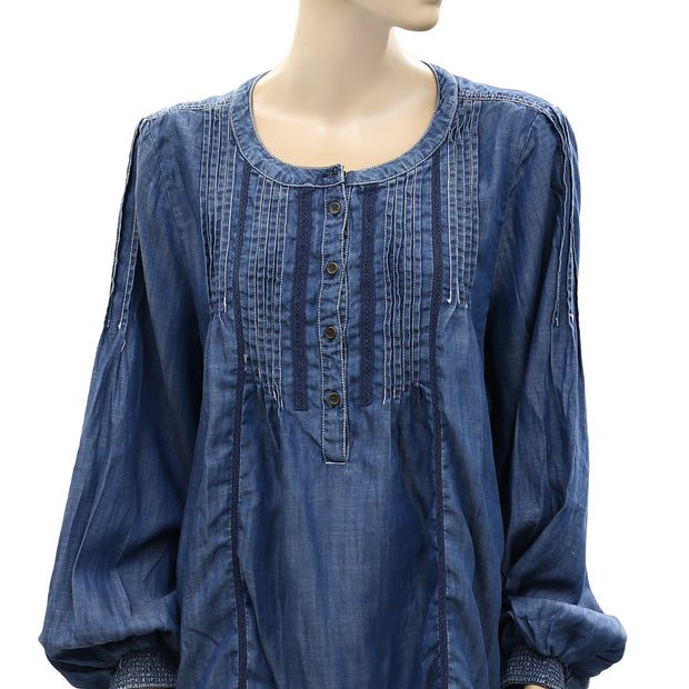Pilcro & The Letterpress Anthropologie Smocked Pintucked Tunic Top