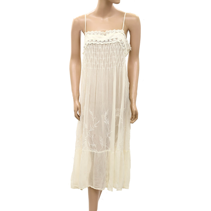 Anthropologie LyreBird Pleated Chiffon Midi Slip Dress