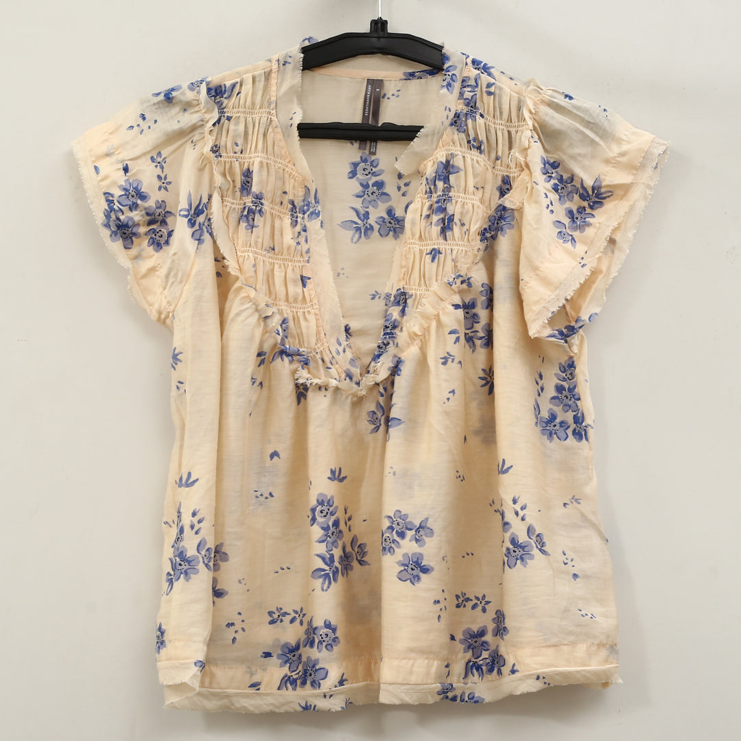 By Anthropologie Smocked Yoke Blouse Top