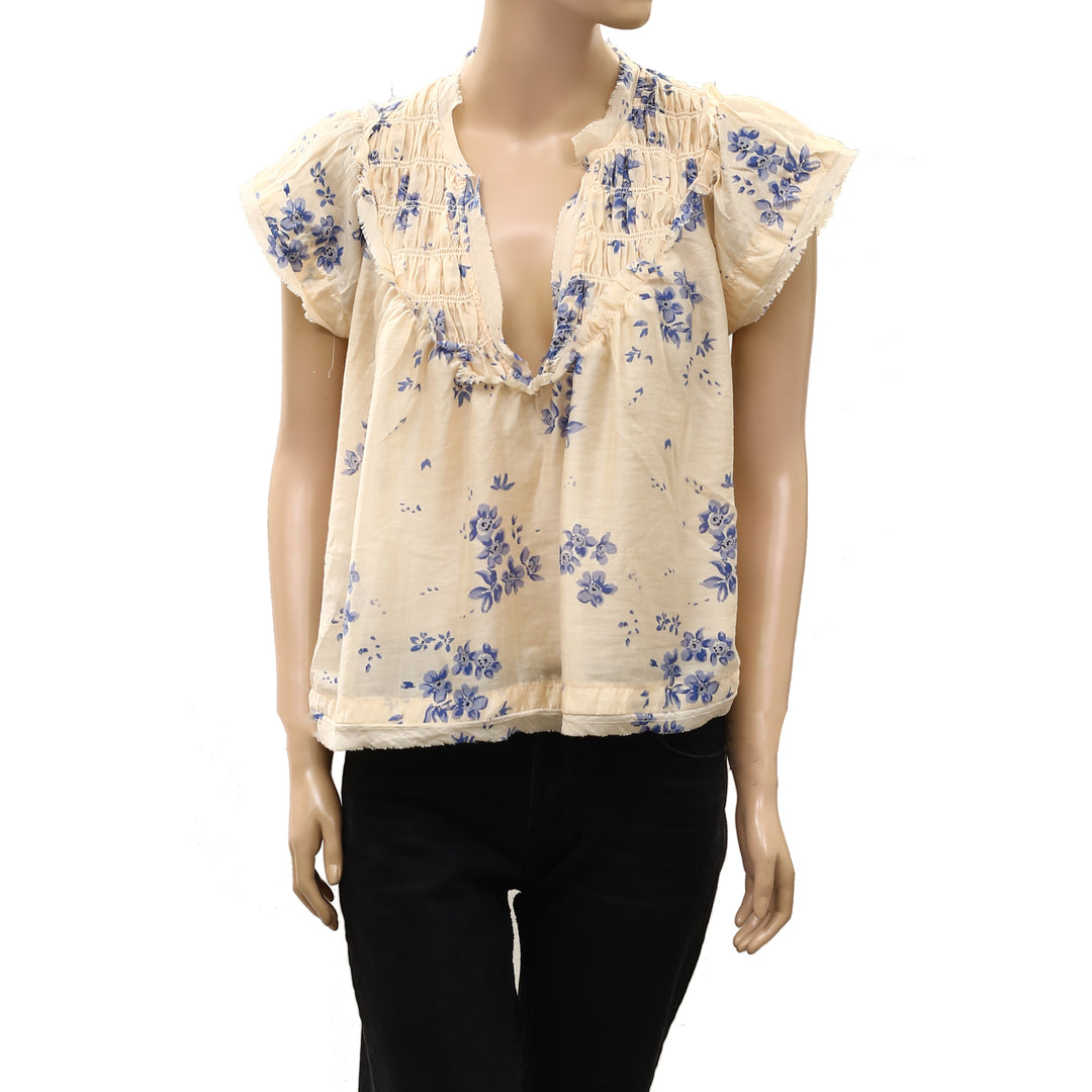 By Anthropologie Smocked Yoke Blouse Top