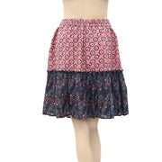 Odd Molly Anthropologie Floral Embroidered Printed Ruffle Mini Skirt