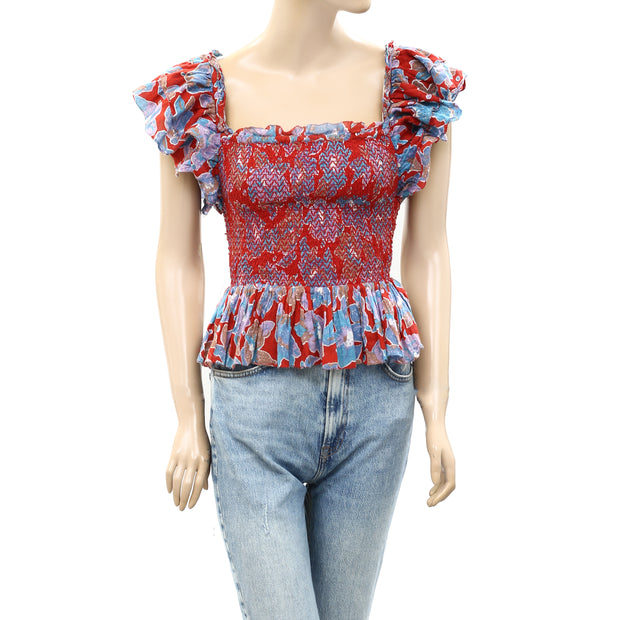 Love The Label Anthropologie Smocked Ruffle Cropped Top