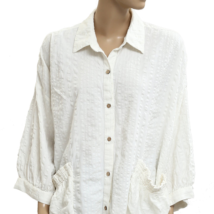 Free People Free-Est Just Like Me Seersucker Shirt Tunic Top