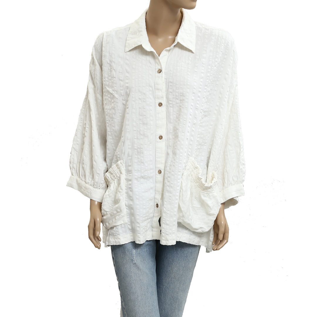 Free People Free-Est Just Like Me Seersucker Shirt Tunic Top