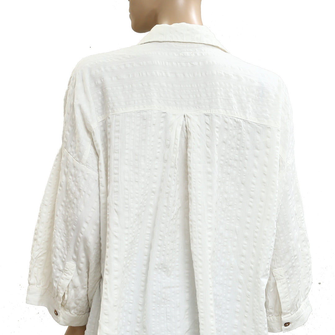 Free People Free-Est Just Like Me Seersucker Shirt Tunic Top