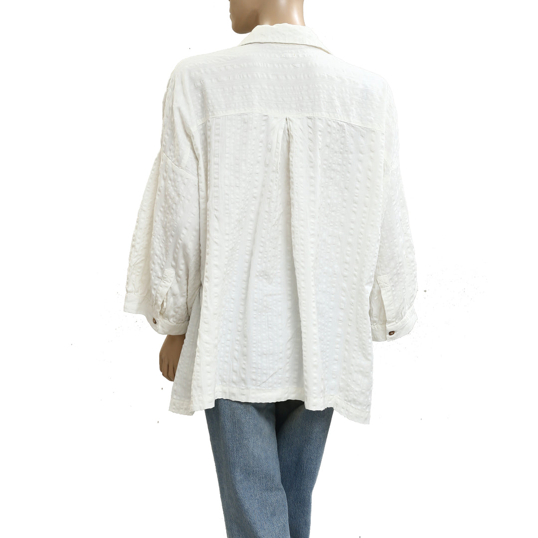 Free People Free-Est Just Like Me Seersucker Shirt Tunic Top