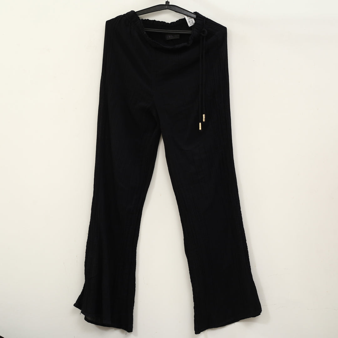 Zara Womens Crinkle Gauze Wide-Leg Pants