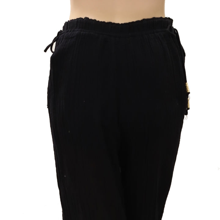 Zara Womens Crinkle Gauze Wide-Leg Pants