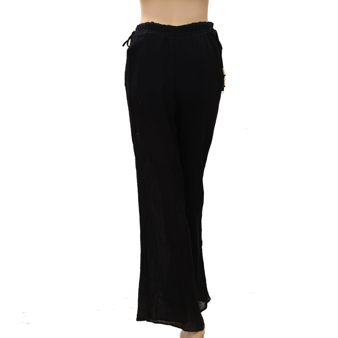 Zara Womens Crinkle Gauze Wide-Leg Pants
