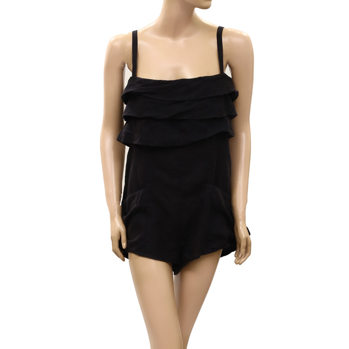 By Anthropologie Strapless Linen Romper Dress