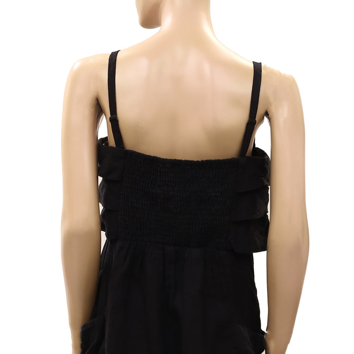 By Anthropologie Strapless Linen Romper Dress