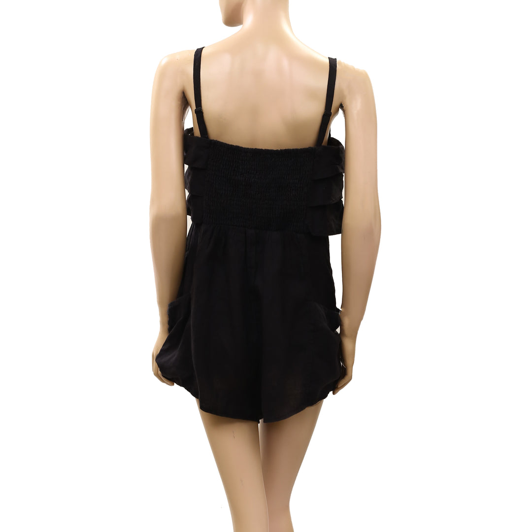 By Anthropologie Strapless Linen Romper Dress