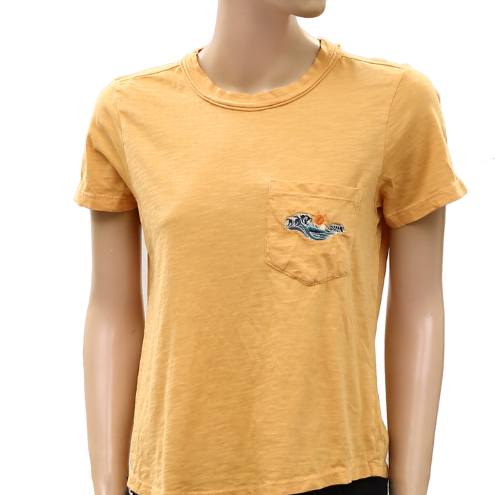 Anthropologie Pilcro Sun Embroidered Cotton-Slub Short Sleeve Tee Top