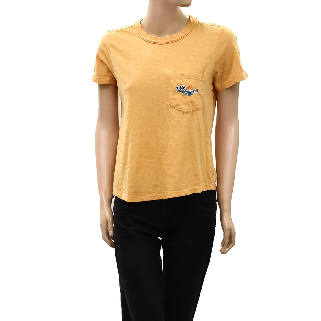 Anthropologie Pilcro Sun Embroidered Cotton-Slub Short Sleeve Tee Top