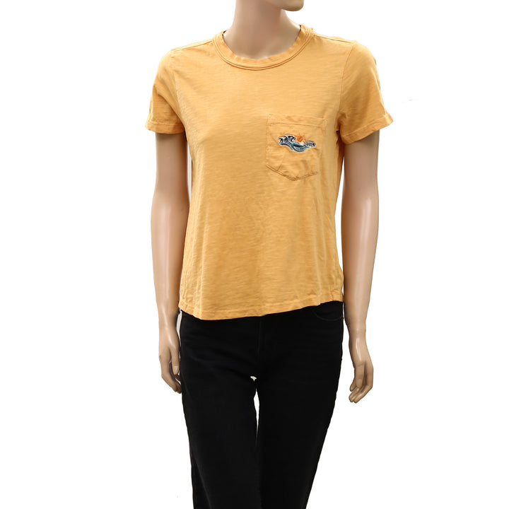 Anthropologie Pilcro Sun Embroidered Cotton-Slub Short Sleeve Tee Top