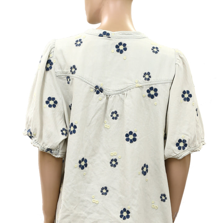 Anthropologie Pilcro Floral Embroidered Denim Tunic Top