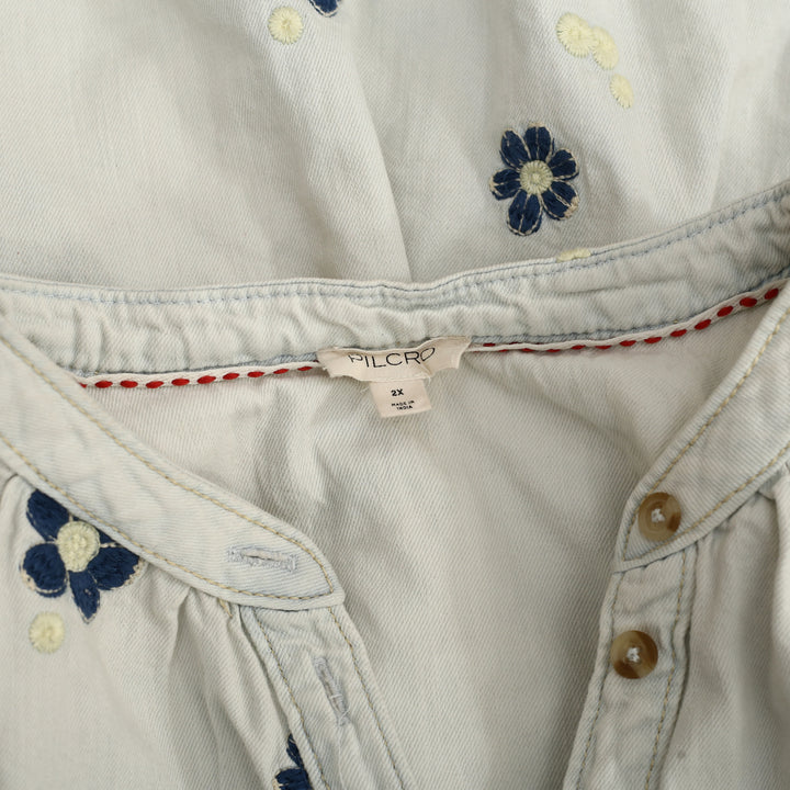 Anthropologie Pilcro Floral Embroidered Denim Tunic Top