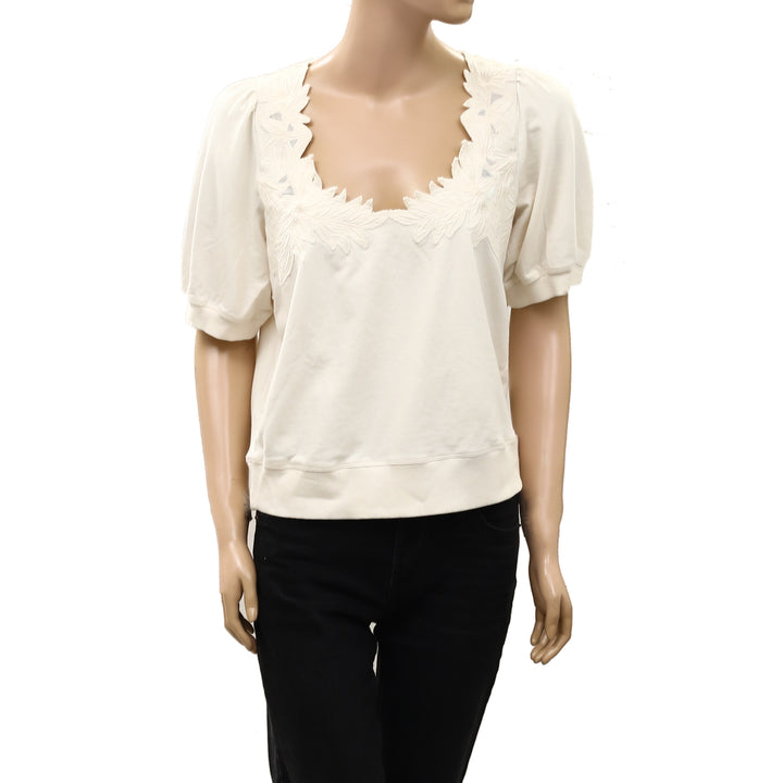 By Anthropologie Deco Crop Pullover Blouse Top