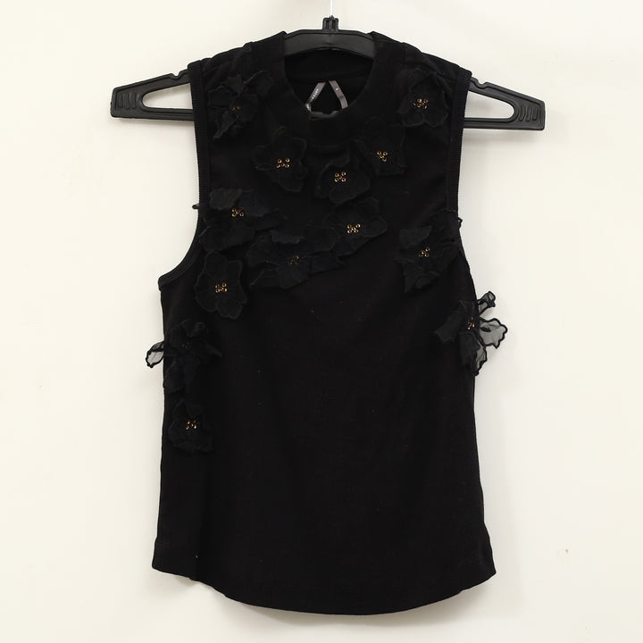 By Anthropologie Sleeveless 3D Floral Applique Blouse Top