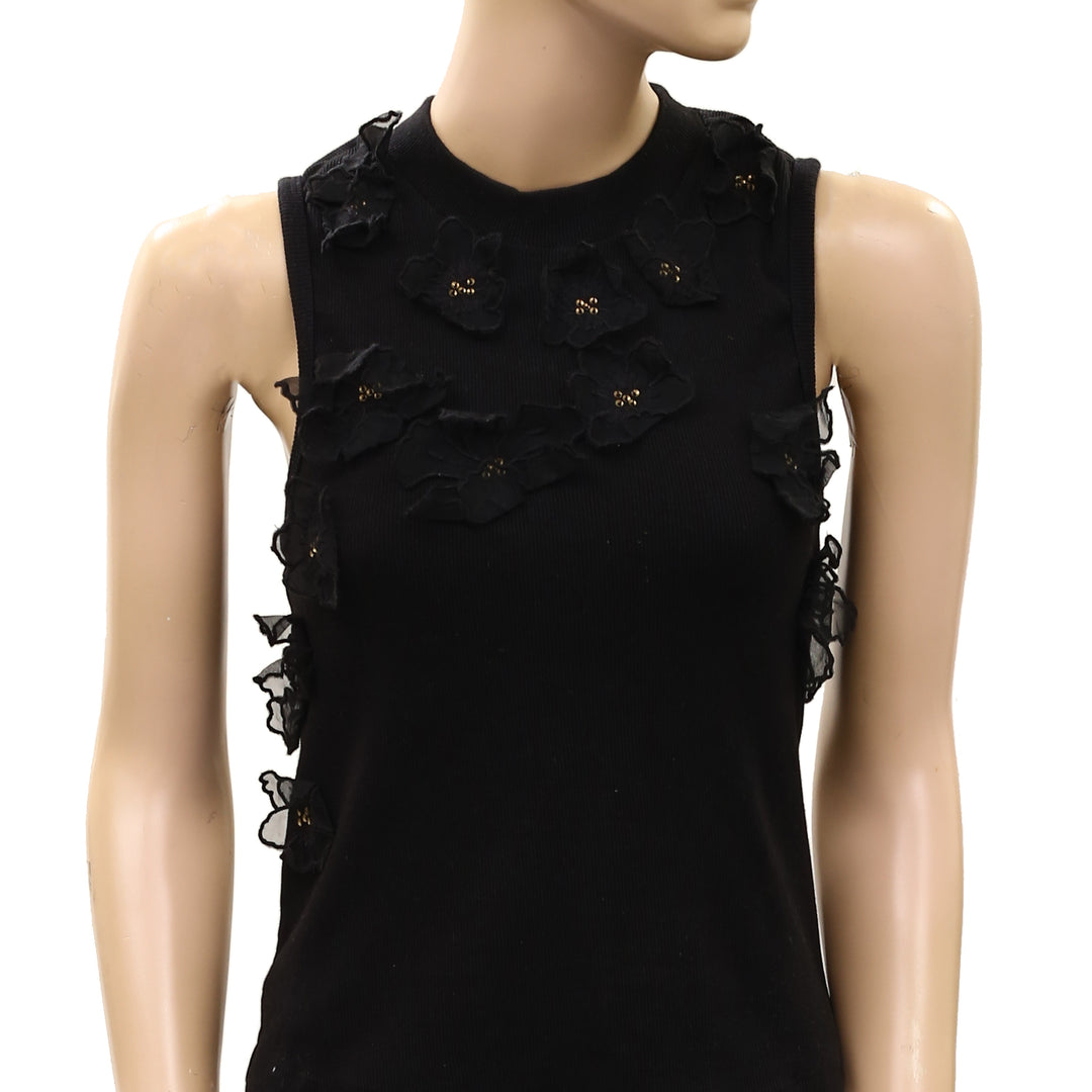 By Anthropologie Sleeveless 3D Floral Applique Blouse Top