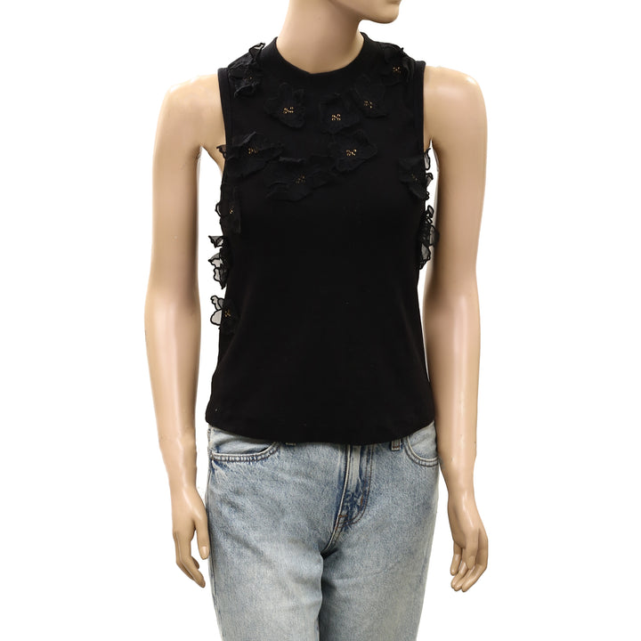 By Anthropologie Sleeveless 3D Floral Applique Blouse Top