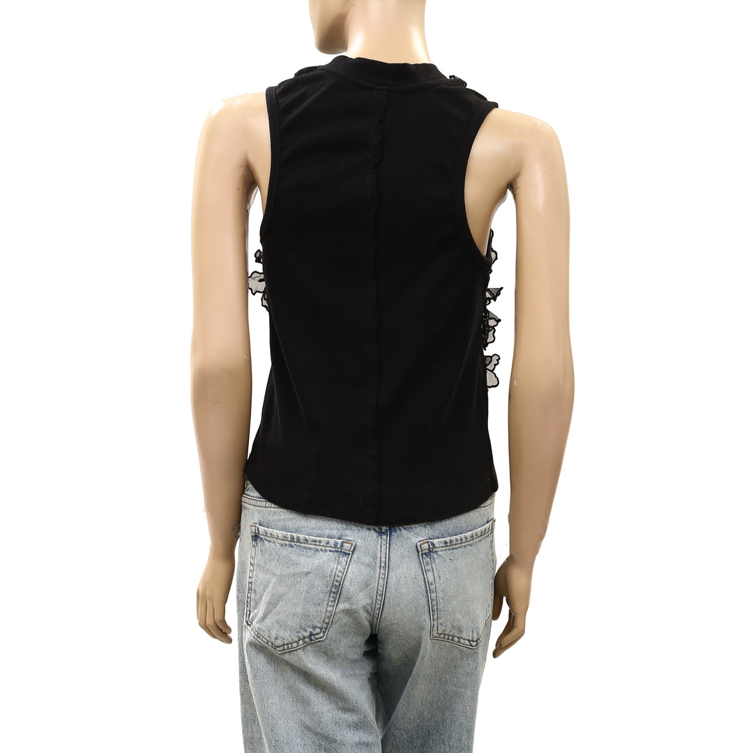 By Anthropologie Sleeveless 3D Floral Applique Blouse Top