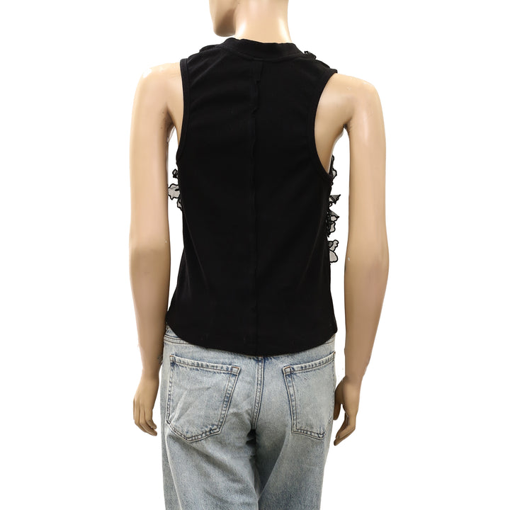 By Anthropologie Sleeveless 3D Floral Applique Blouse Top