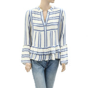 Faherty Vida Baja Stripe Cotton Blouse Shirt Top