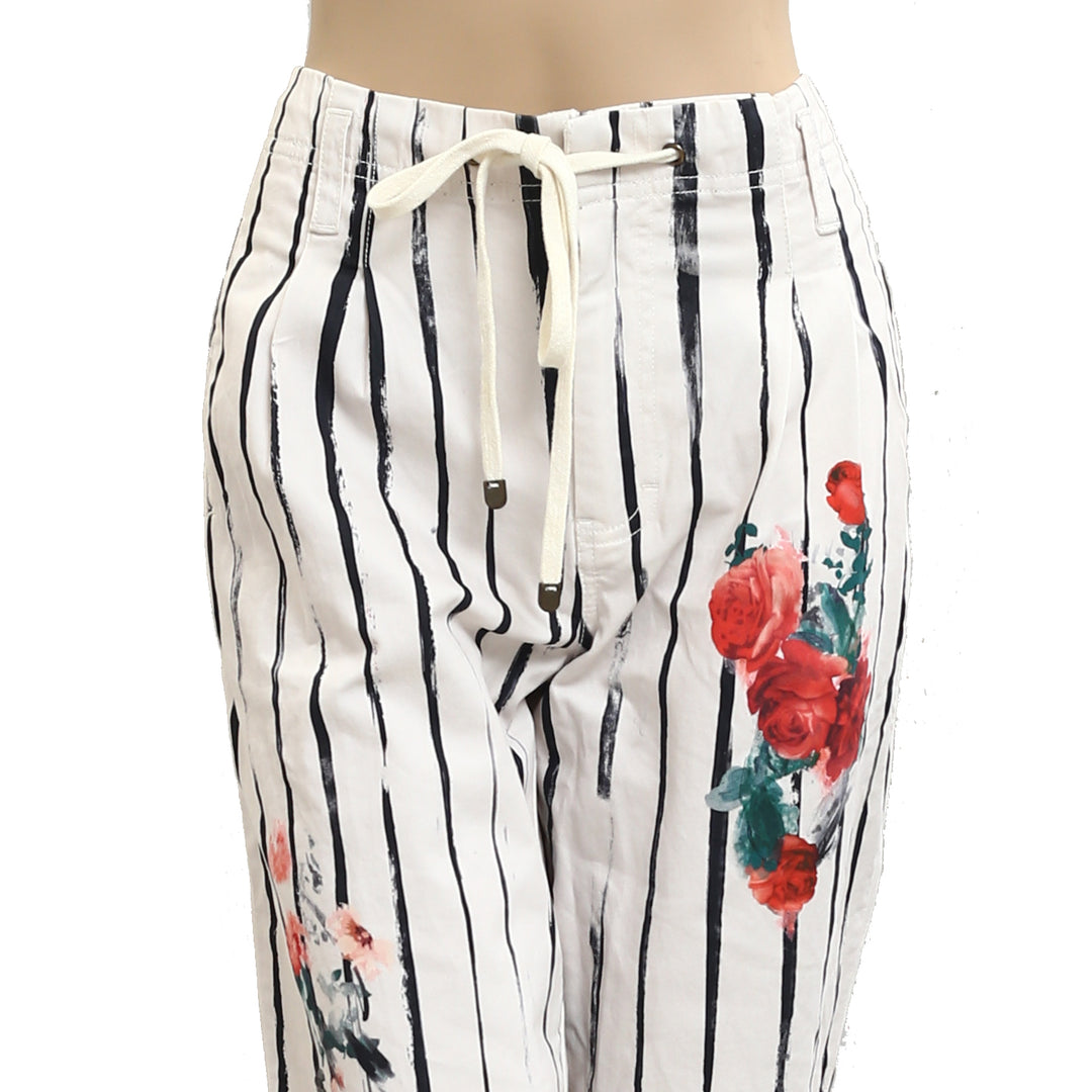 Anthropologie striped Floral Printed Trouser Pants