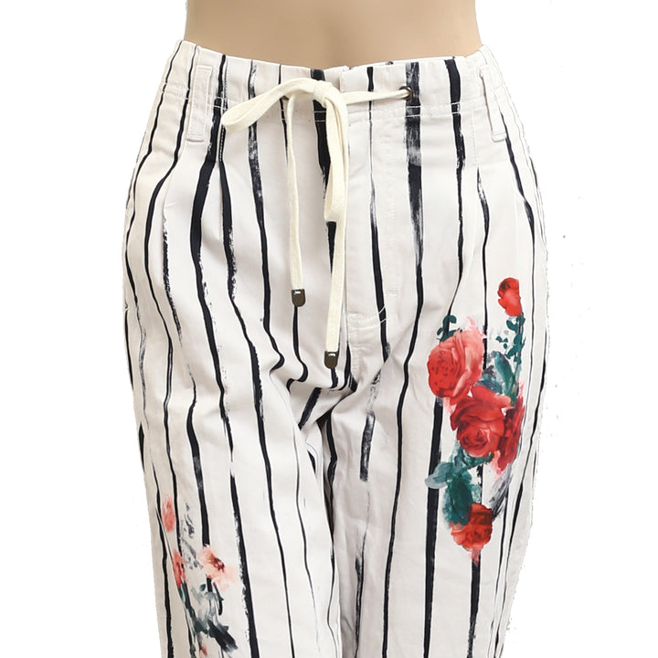 Anthropologie striped Floral Printed Trouser Pants