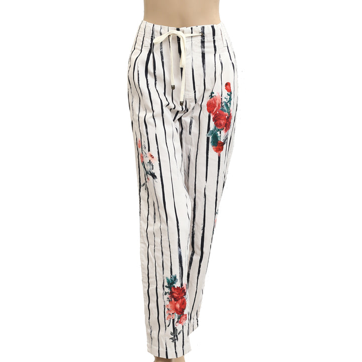 Anthropologie striped Floral Printed Trouser Pants