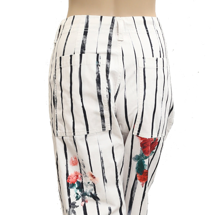 Anthropologie striped Floral Printed Trouser Pants