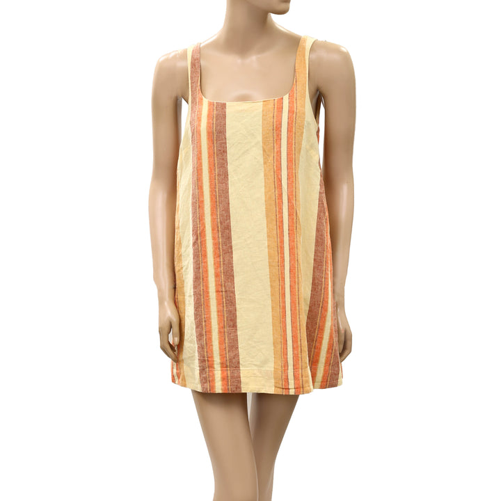 Free People Free Est Breezy Linen Striped Printed Mini Dress