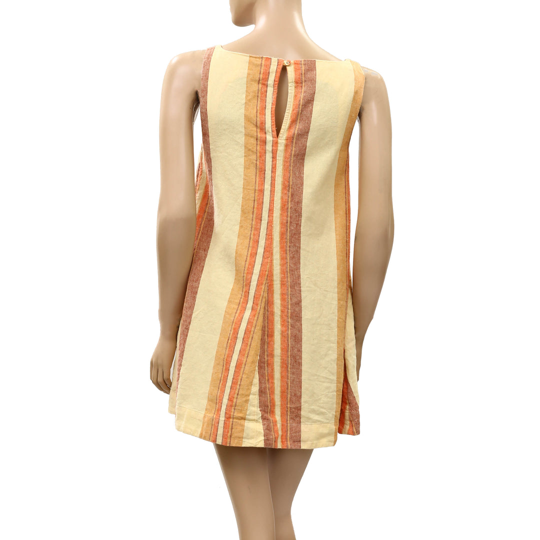 Free People Free Est Breezy Linen Striped Printed Mini Dress