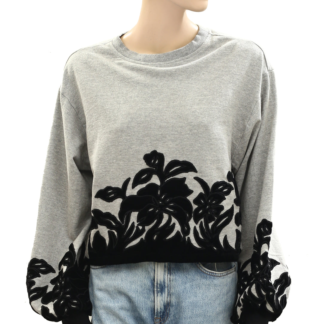 By Anthropologie Velvet Appliqué Sweatshirt Top