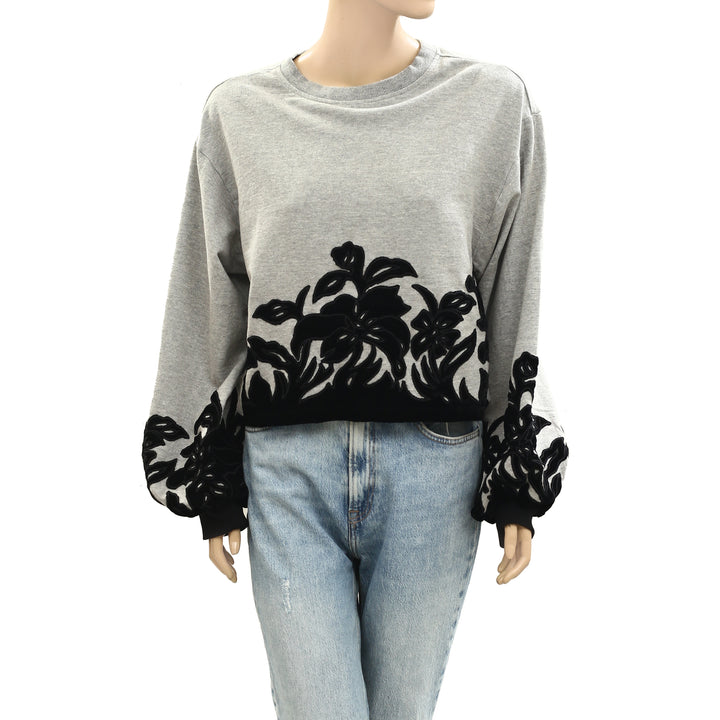 By Anthropologie Velvet Appliqué Sweatshirt Top