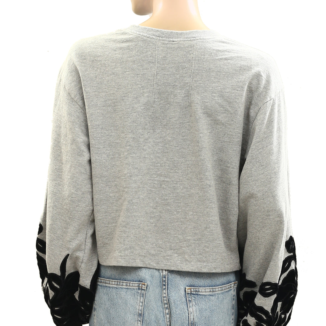 By Anthropologie Velvet Appliqué Sweatshirt Top