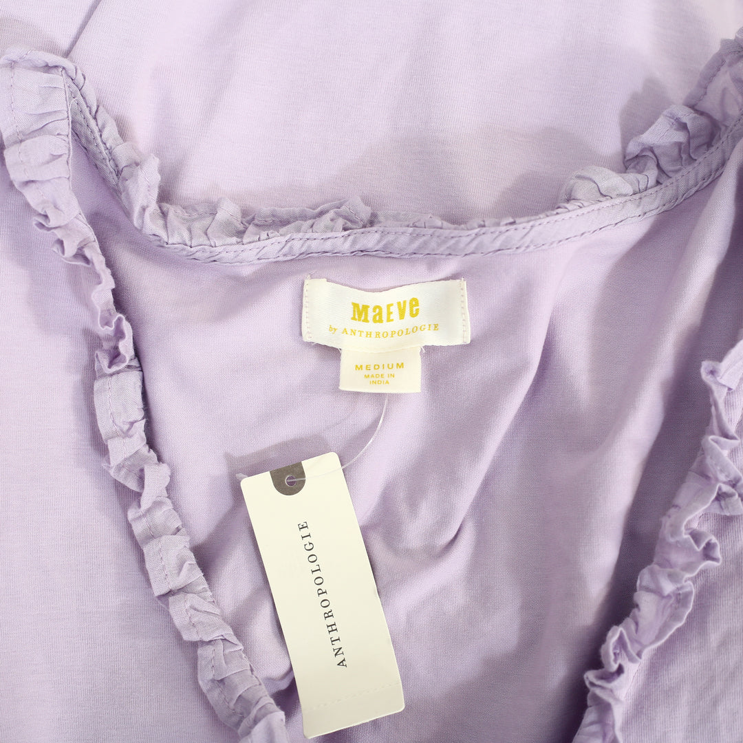 Maeve Anthropologie Puff-Sleeve Ruffle Henley Tee Blouse Top