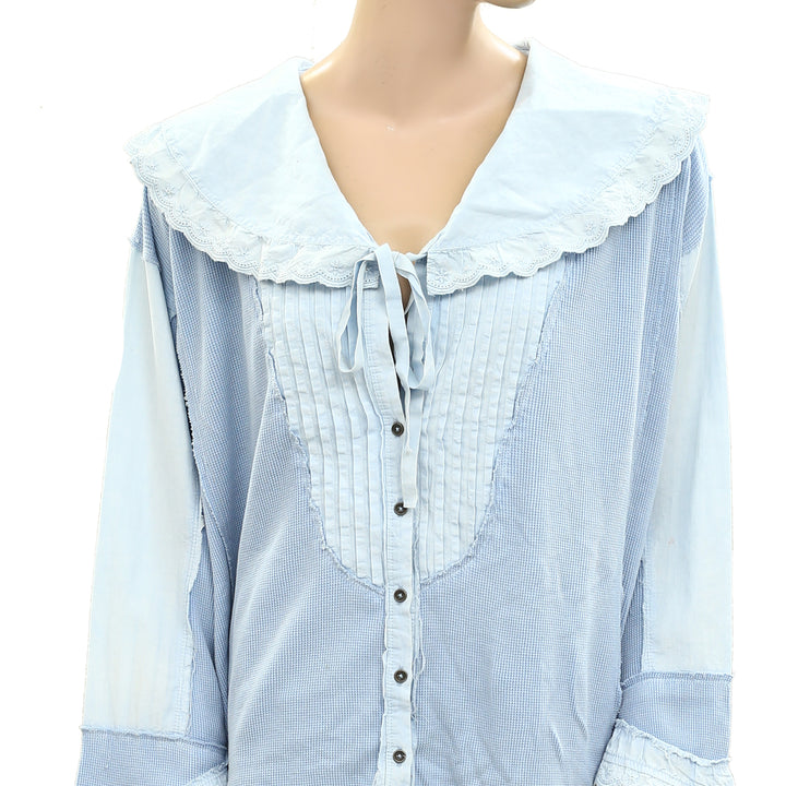 Free People Buttondown Floral Eyelet Embroidered Shirt Top