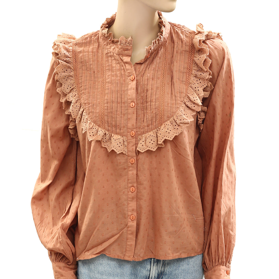 Anthropologie Love The Label Buttondown Eyelet Embroidered Shirt Top