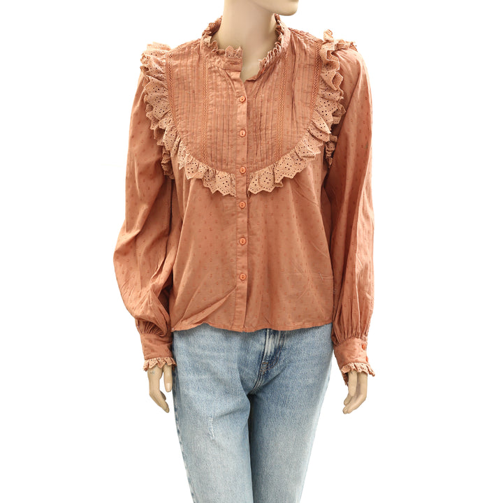 Anthropologie Love The Label Buttondown Eyelet Embroidered Shirt Top