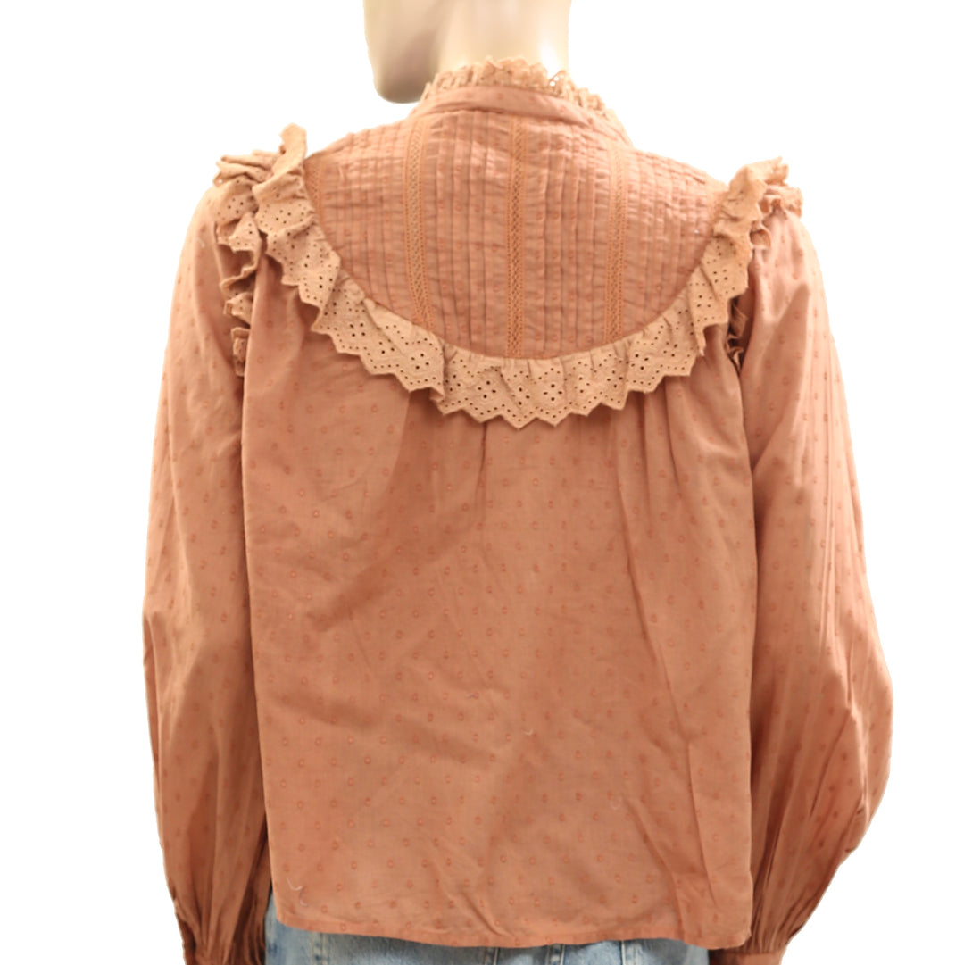 Anthropologie Love The Label Buttondown Eyelet Embroidered Shirt Top