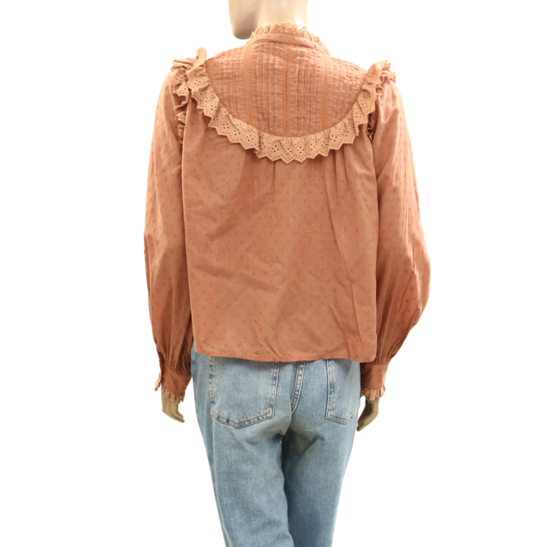 Anthropologie Love The Label Buttondown Eyelet Embroidered Shirt Top