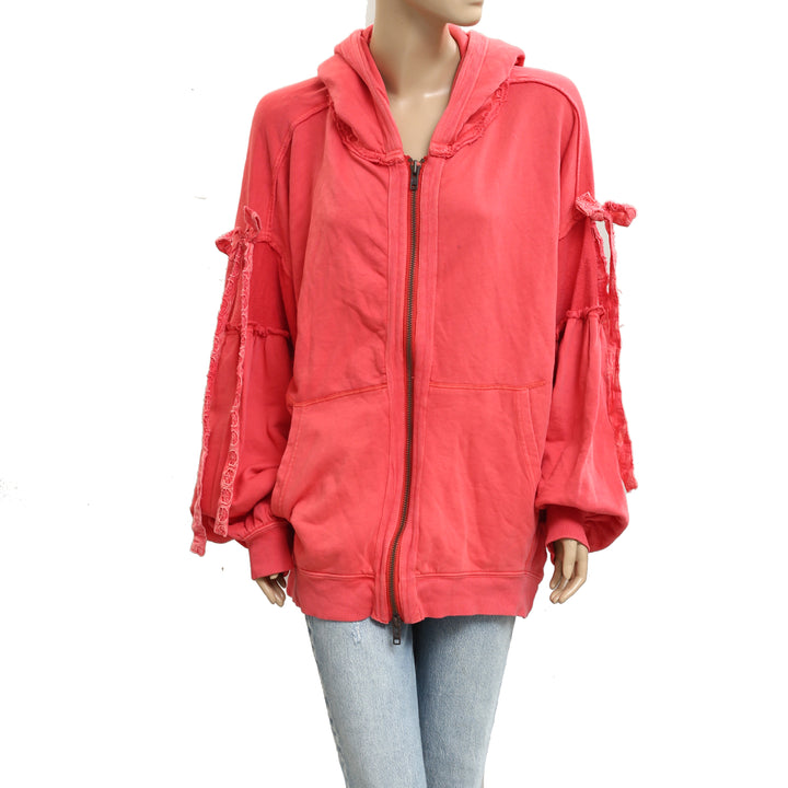 Free People Bow Girl Sweatshirt Hoodie Jacket Top