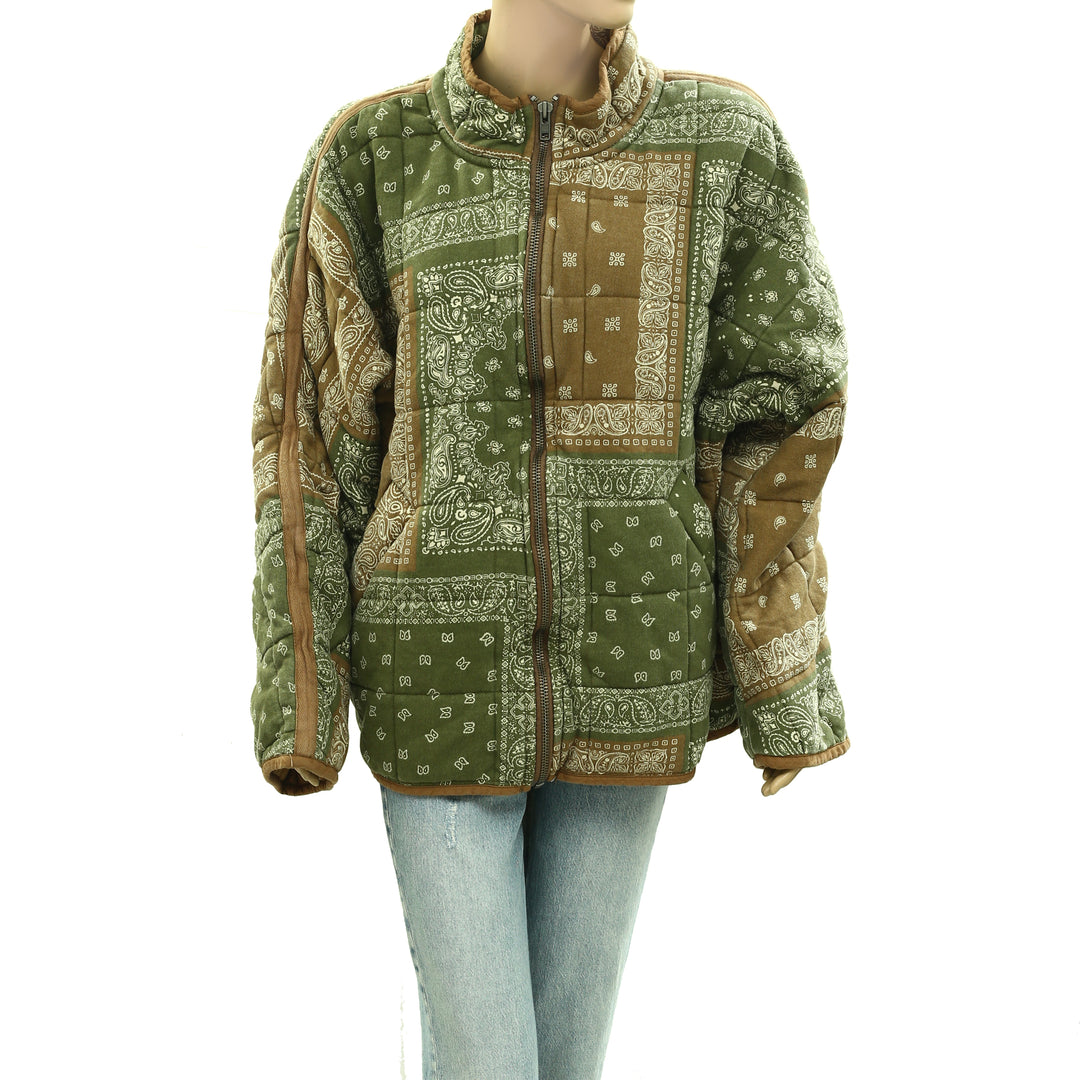 Free People Printed Dolman Quilted Knit Jacket Top