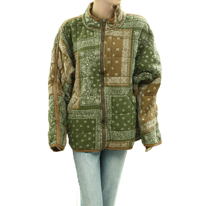 Free People Printed Dolman Quilted Knit Jacket Top